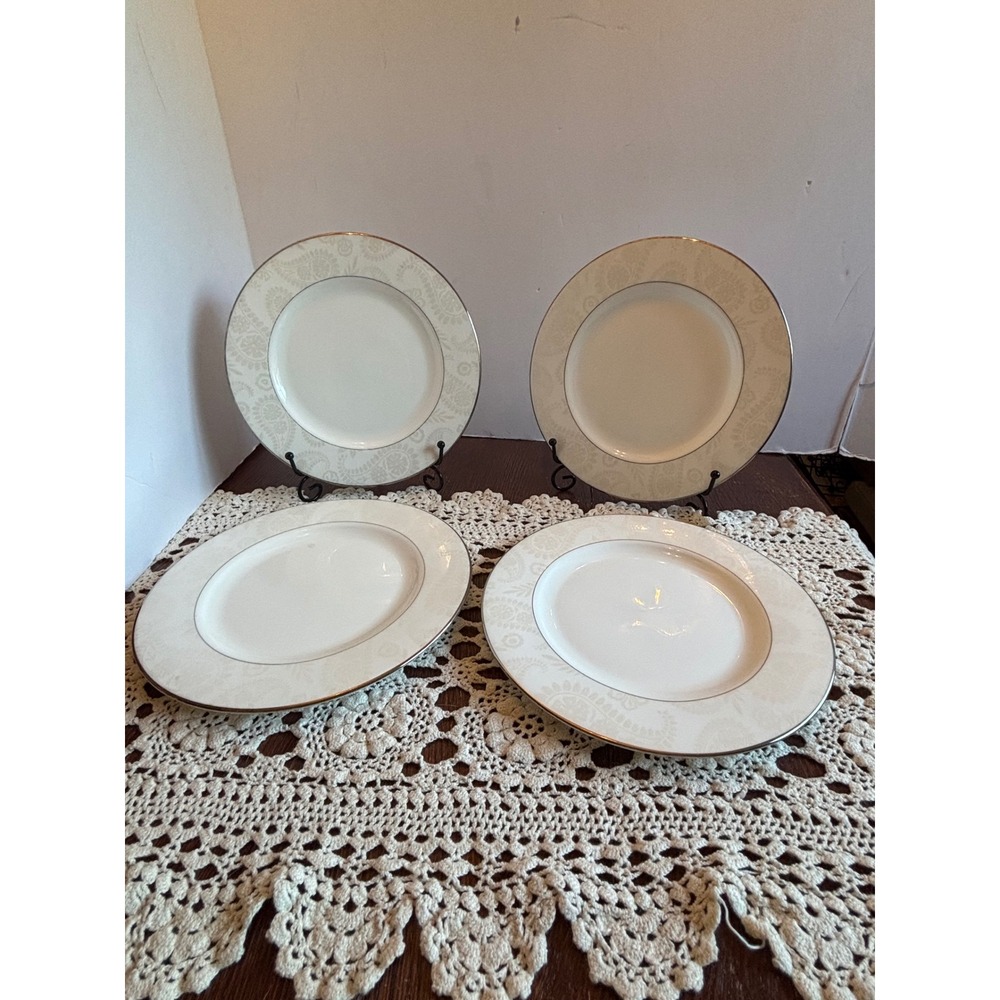Kate Spade Lenox Bonnabel Place Salad Plates Set of 4 White Gold Paisley 8"